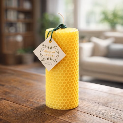 Dubbeldik gerolde bijenwaskaars Medium- Lekkerhoning.nl