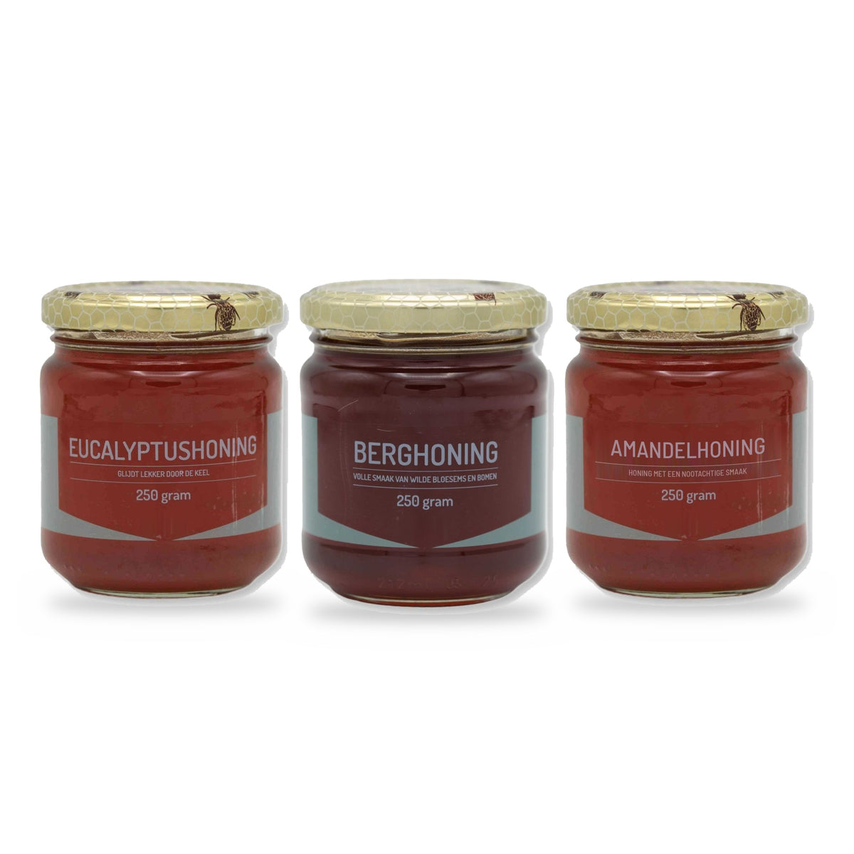 Aromatische honingpakket - Eucalyptushoning, Berghoning & Amandelhoning 250 gram