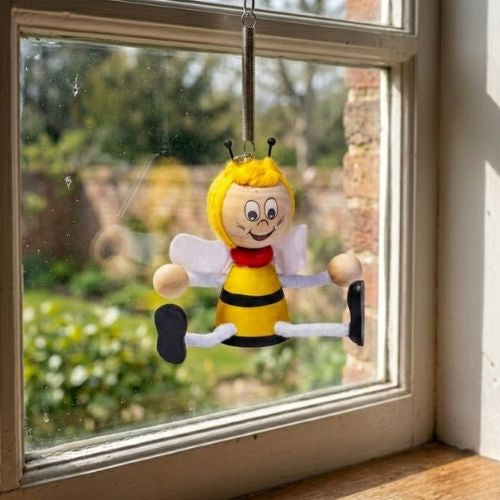 Springveer Honingbij - Houten Bijenhangers Raamdecoratie 11cm- Lekkerhoning.nl