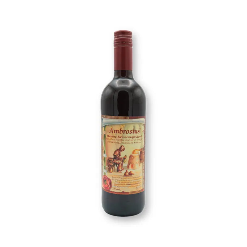 Ambrosius honing kruidenwijn rood, rode wijn met honing en propolis in fles van 75 cl