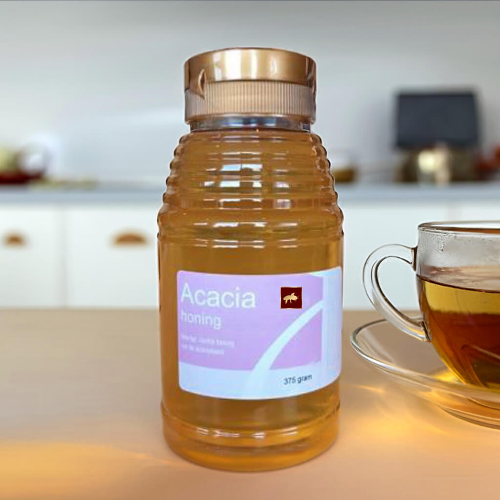 Acaciahoning in knijpfles 375 gr.- Lekkerhoning.nl