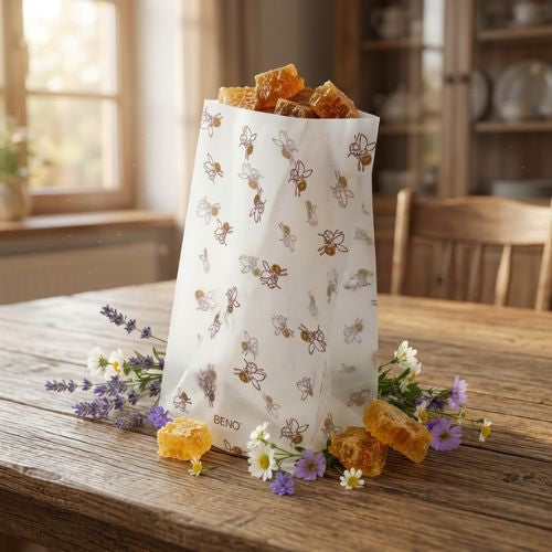 Blokbodemzakjes met bijen 115 x 190mm- Lekkerhoning.nl