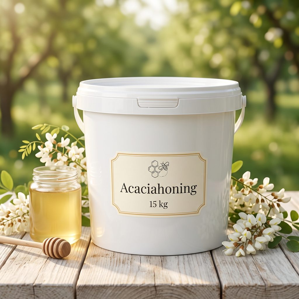 Acaciahoning 15 kg emmer – Lekkerhoning.nl