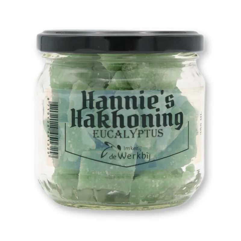 Hannie's Hakhoning Eucalyptus, ambachtelijke honingsnoepjes in glazen pot van Imkerij de Werkbij
