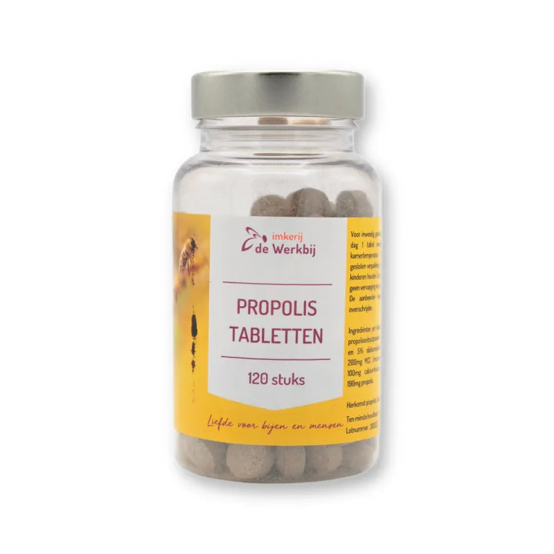 Propolis tabletten 120 stuks in glazen pot van Imkerij de Werkbij