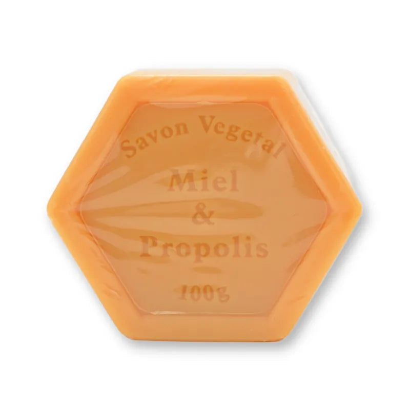 Plantaardige honingzeep propolis 100 gram, zeshoekige zeep met opdruk Miel & Propolis